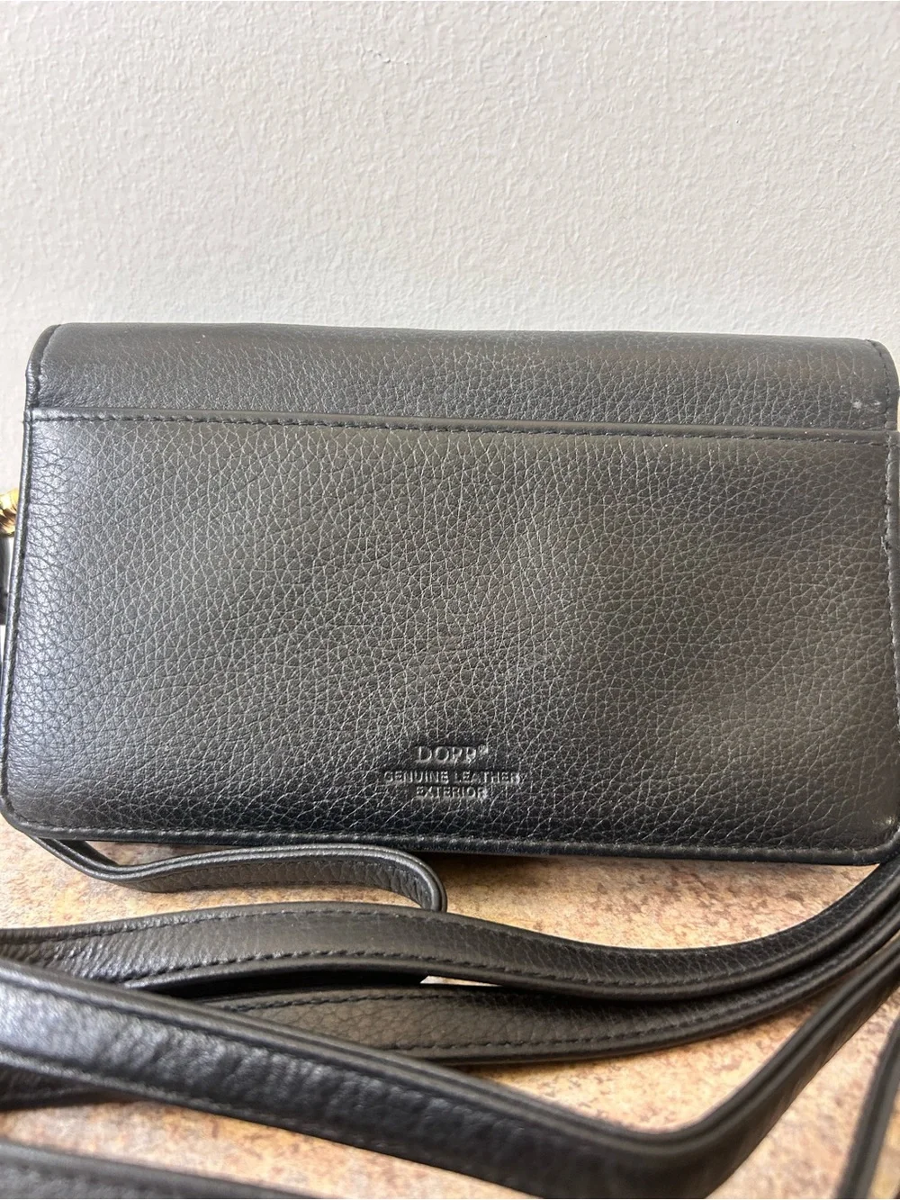 DOPP Genuine Pebbled Black Leather convertible wallet/purse/wristlet